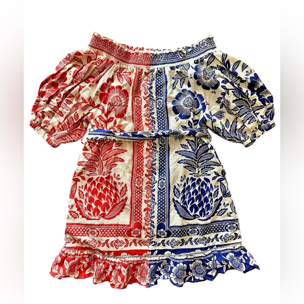 Farm Rio Mixed Pineapple Garden Mini Dress (Red & Blue) — NWT S - Picture 5 of 10